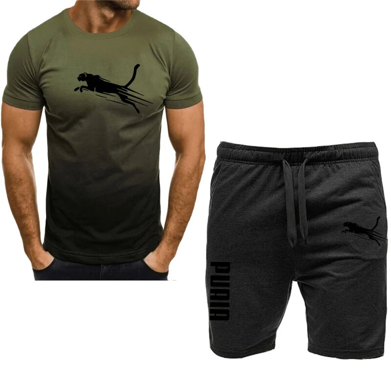 Conjunto de t-shirt e shorts de jogging respirável masculino, roupa esportiva fitness, running suit casual de 2 peças, novo, 2022