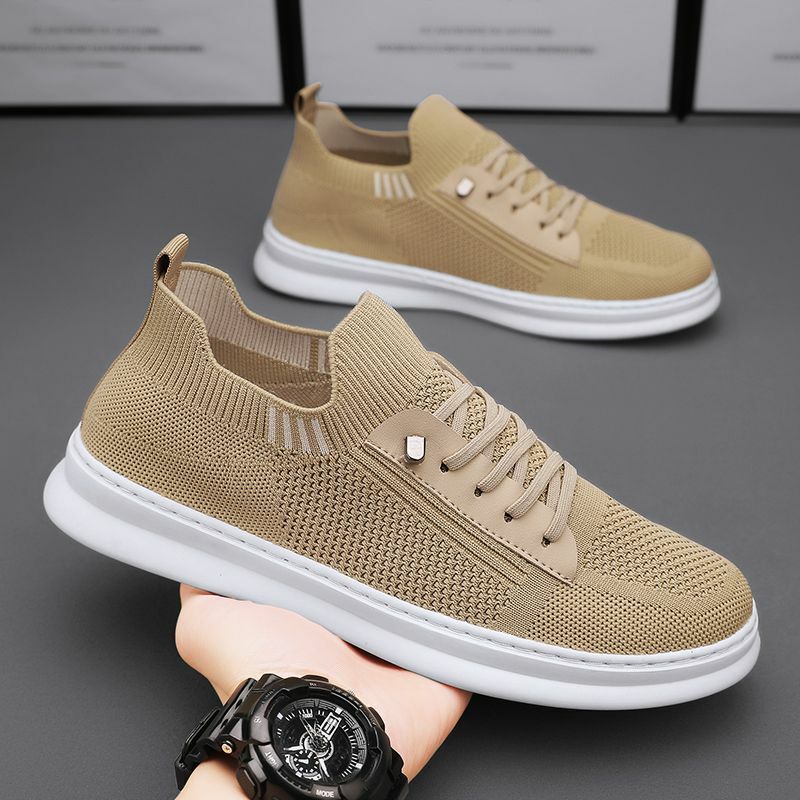 New Fashion Khaki Shoes Breathable Summer Knitting Sneakers Designer Lace Up Loafers Male's Footwear zapatillas de hombre
