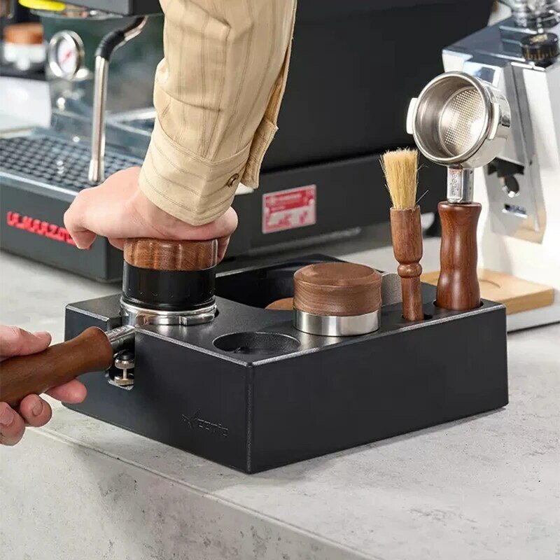 Pegangan Portafilter stasiun Tamper kopi, dengan kotak ketukan independen, Distributor Espresso, alas Tamper, aksesori Barista