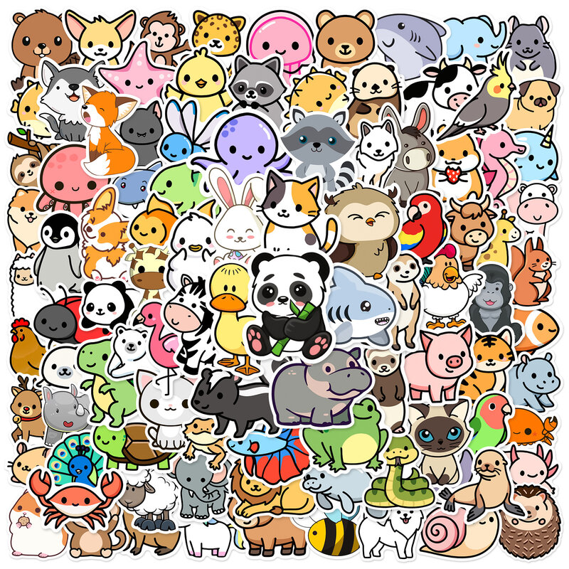 Cute Cartoon Animals Mix Graffiti Stickers, DIY, telefone, guitarra, laptop, notebook, mala, copo, adesivo impermeável, brinquedo infantil, 100pcs