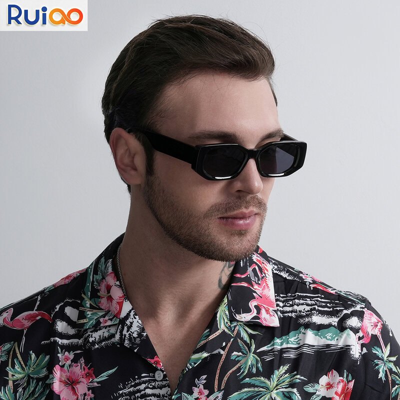 Ruiao-男性用の小さな厚いフレームサングラス、用途の広い色合い、クラシックブランド、ブラック、2024