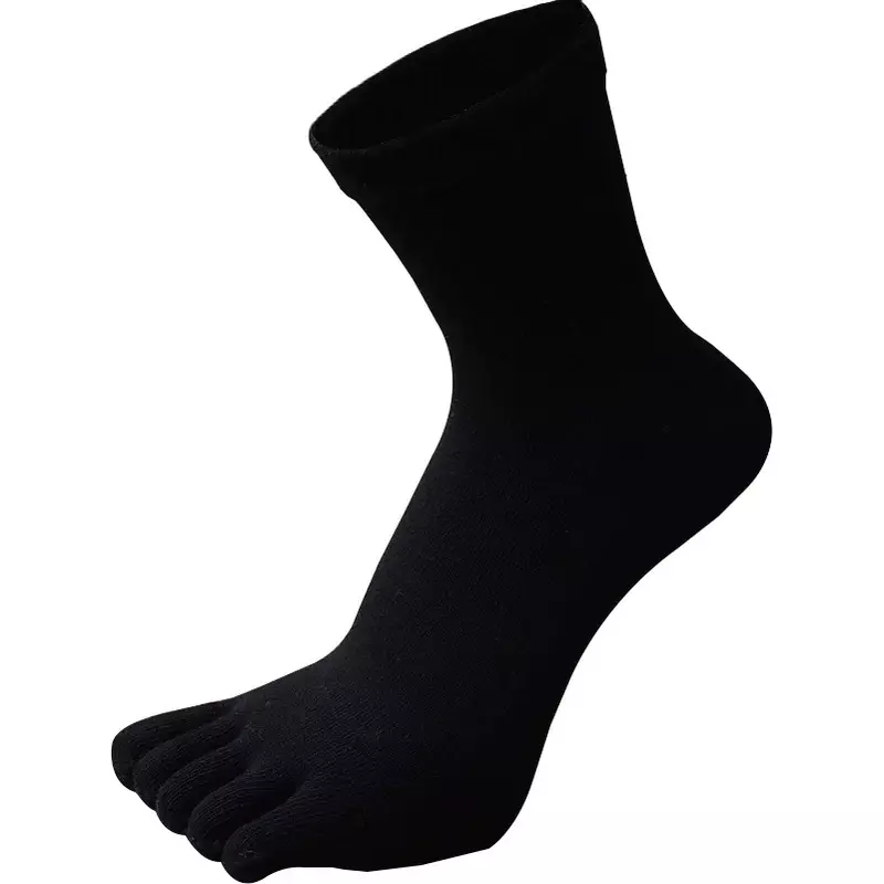 Chaussettes de sport à cinq doigts en coton pour hommes, couleur unie, noir, bleu, gris, grandes tailles, automne et hiver