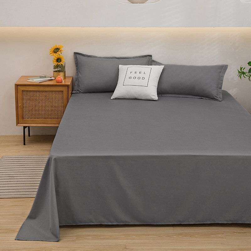 Sprei datar dobel tempat tidur, warna Solid polos lembar atas Single/Queen/King seprai datar lembut 1 buah