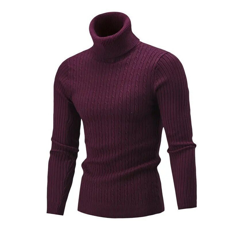 2023 Autumn and Winter New Men's High Neck Pullover Sweater Solid Color Twisted Knit Sweater Warm Bottoming Shirt Man