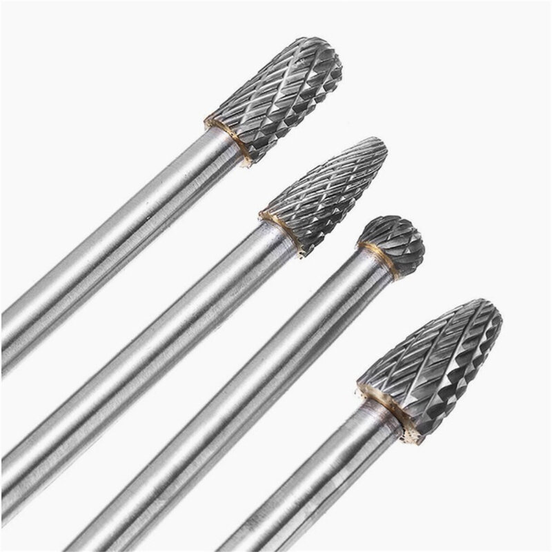 4Pcs Rotary Burr Set 1/4" Shank Double Cut Tungsten Carbide Rotating Burr Tools Kit For DIY Woodworking Metal Carving Polishing