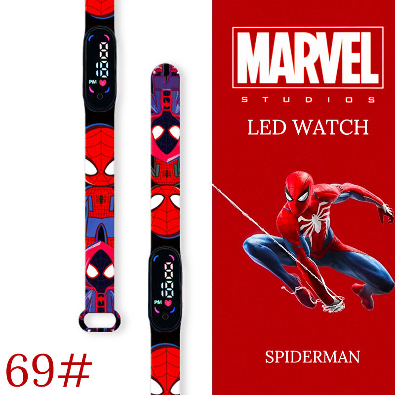 MINISO Spiderman jam tangan anak Pria, gelang olahraga tahan air jam tangan Digital anak laki-laki Jam LED Jam