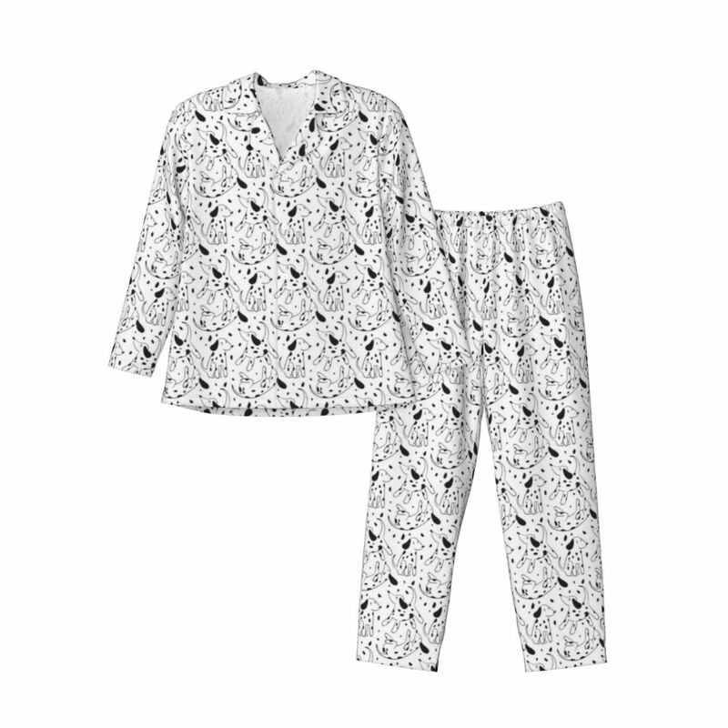 Dalmatian Print Pajamas Mens Cute Cartoon Animal Comfortable Leisure Sleepwear Spring 2 Piece Aesthetic Oversize Pajamas Set