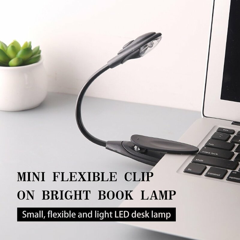 Mini Flexible Clip-On Bright Book Light Laptop White LED Book Reading Light Lamp Compact Portable Student Dormitory Lights