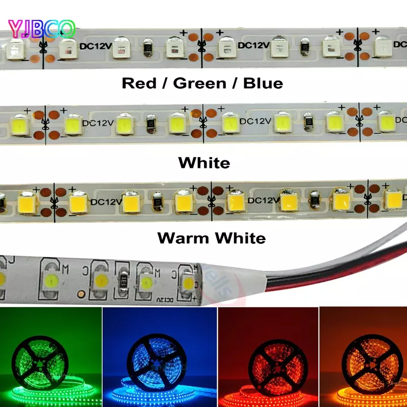 Única cor LED Strip Light Bar, fita flexível da lâmpada, branco, quente, azul, verde, vermelho, amarelo, SMD 2835, DC, 120LEDs por m, 5m, 12V