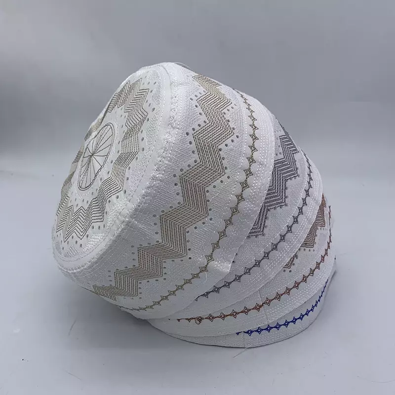 Chapéu de oração islâmica bordado de algodão masculino, chapéu do homem do Islã, boné do crânio masculino, Ramadã e Eid Vestuário, judeu Chapéu Kufi