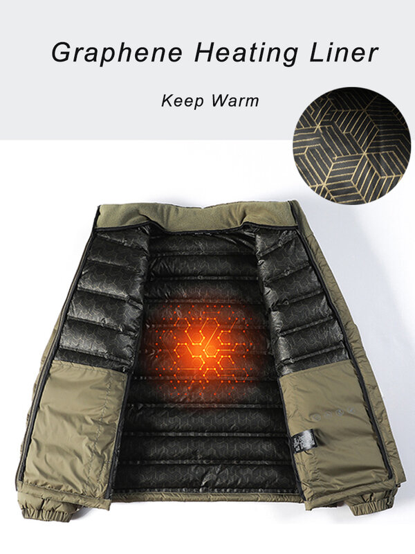 90% piumino d'anatra bianco imbottito giacca invernale da uomo colletto alla coreana fodera riscaldante in grafene leggero giacca a vento termica 8XL