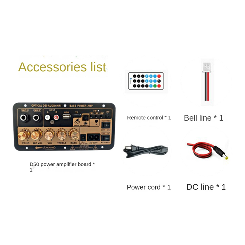 D50 Amplifier Board with Optical Audio Bluetooth AMP USB FM Radio TF Player DIY Audio Subwoofer for Home Car-US Plug