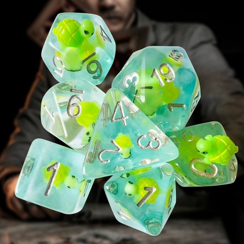 7 buah/Set dadu hewan Resin polihedral Set dadu kura-kura untuk Aksesori DND papan permainan kartu