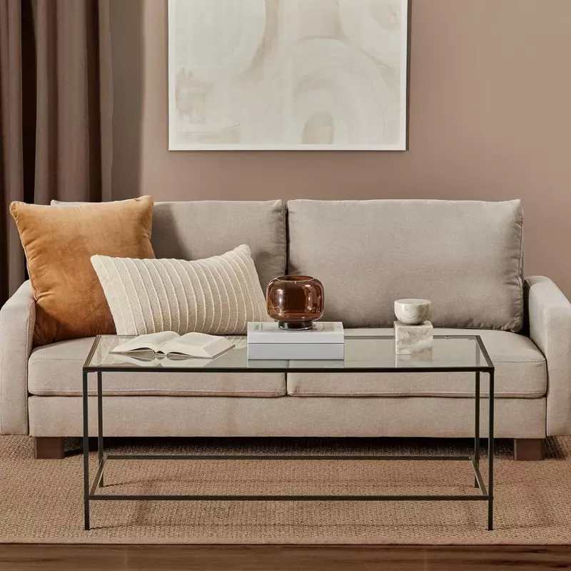 Mesa de centro con tapa de cristal, mueble Rectangular minimalista de Metal con acento, ideal para sala de estar y oficina en casa