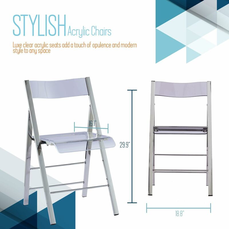 Modern Acrylic Folding Chairs,Foldable Transparent Clear Lucite Chair with Chromed Steel Frame for Indoor, Outdoor, Dining