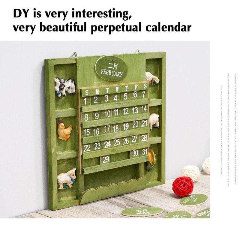 Rustic Style DIY Yearly Planner Wall Mounted Wooden Perpetual Calendar Desk Calendar For Home Farmhouse Decor M2N6