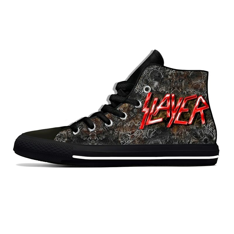 Slayer heavy metal rock band horror moda assustador sapatos casuais alta superior respirável das sapatilhas das mulheres dos homens de pouco peso sapatos de placa
