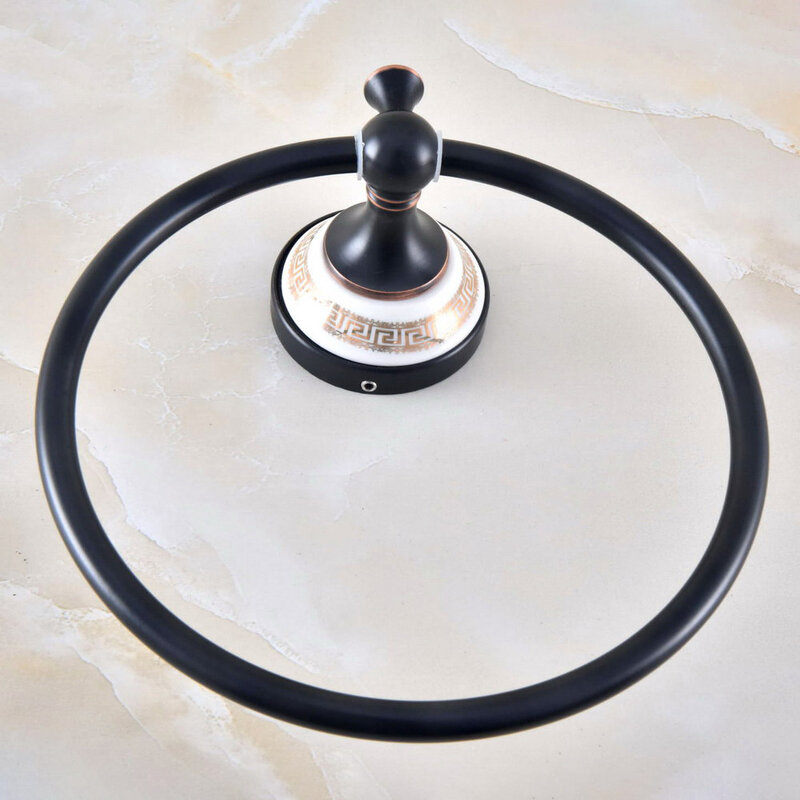Bathroom Towel Holder Wall-Mounted Round Oil Rubbed Bronze Towel Ring With Ceramic,Towel Rack Nba220