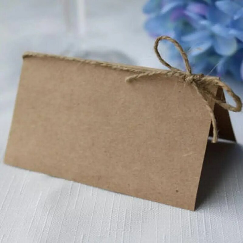 50pcs Kraft Paper Blank Place Name Card Rustic Wedding Table Card with Twine Bow