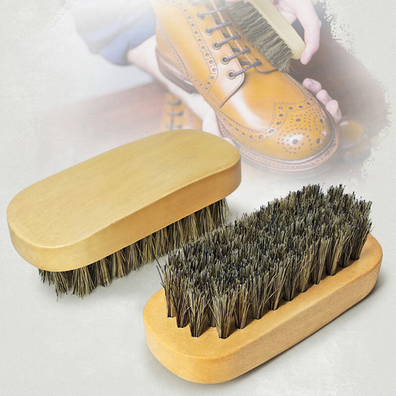 1PCS Horsehair Shoe Shine Brushes Polish Bristles Boots Shoes Leather Care Cleaning Brush Nubuck Boot Nubuck Boot Pig Bristles