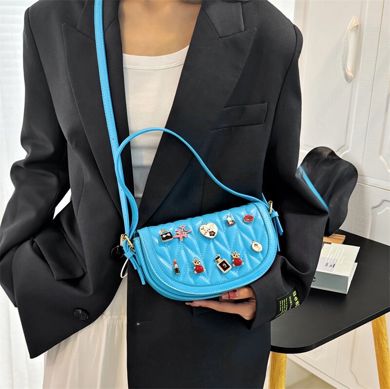 Tas sadel desainer mewah untuk wanita tas tangan selempang bahu kulit 7 warna dompet tas selempang setengah lingkaran tren wanita