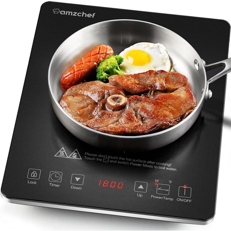 1800W Sensor Touch Single Electric Cooktops Countertop Stove With 8 Temperature & Power Levels, 3-hour Timer, Safety Lock