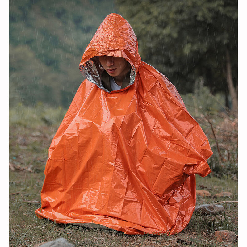 Cobertor de emergência poncho chuva de emergência cobertor térmico poncho à prova do tempo ao ar livre sobrevivência acampamento engrenagem gadgets sobrevivência