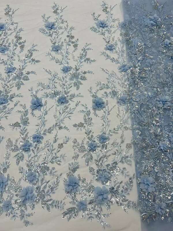 African 3D Flower Lace Fabric French Sequin Fabric Nigerian Sewing Embroidery Tulle Nigerian Groom Lace Fabric For Wedding Dress