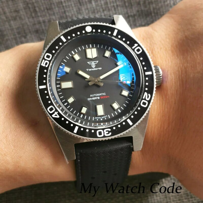 Tandorio 62mas 200M Wasserdicht Mechanische Uhr für Männer AR Sapphire Kristall 120Clikcs C3 leucht Sport Stahl Uhr Sunburst
