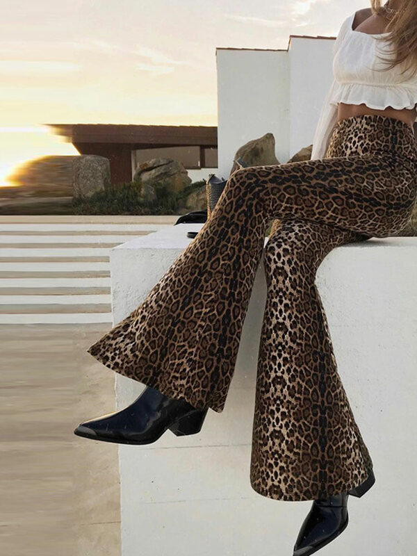 Женские брюки с леопардовым принтом, весна 2024, шикарные свободные брюки с высокой талией и широкими штанинами в стиле Пантеры, женские модные женские брюки Y2k