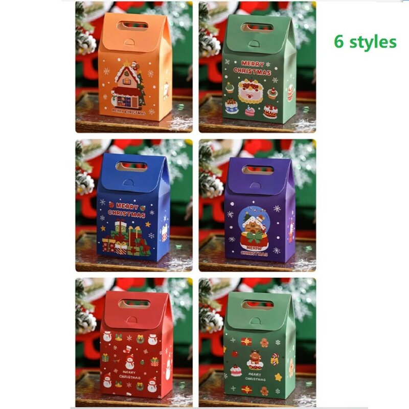 6 pz/set confezione regalo di natale sacchetti regalo di carta sacchetti di imballaggio di buon natale bomboniere scatole biscotti trattare sacchetto di caramelle