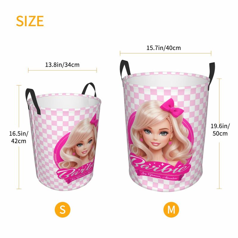 Customized Cartoon Barbie Girl Laundry Basket Foldable Toy Clothes Hamper Storage Bin for Kids Nursery