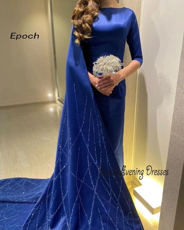 Epoch Formal Evening Dress فساتين سهره سعوديه Trumpet Luxury Sequined High Neck Half Sleeve Long Shawl Prom Gown For Sexy Women