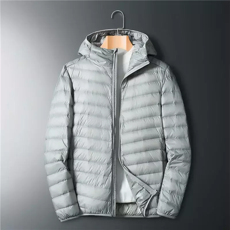 Jaket hoodie pria, jaket musim dingin ultra ringan, jaket hoodie putih bebek, jaket lengan panjang, mantel Parka portabel, mantel baru