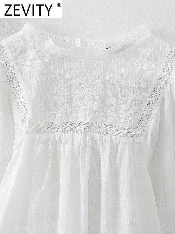 Zevity modny kwiat damskie haft koronkowa szyta biała bluza bluzka damskie z długim rękawem koszula na co dzień Blusas eleganckie koszule LS3833