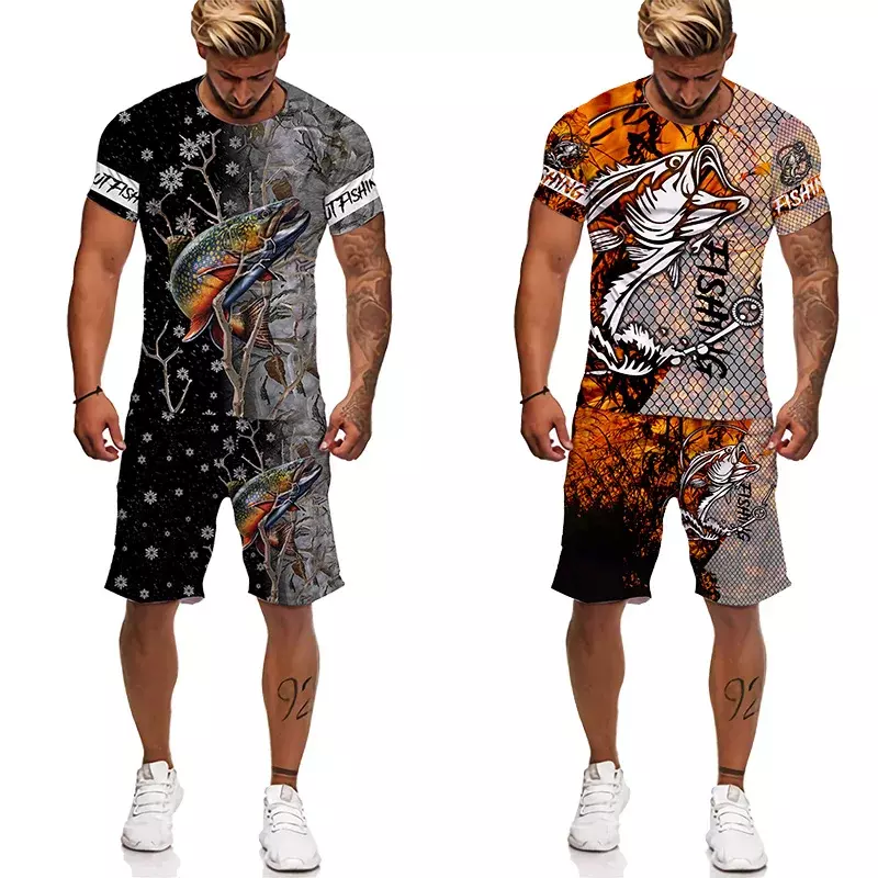 2024 Carp wzór nadruk letnia zabawa t-shirt zestaw szortów męska odzież sportowa odzież sportowa fajne męskie tkaniny