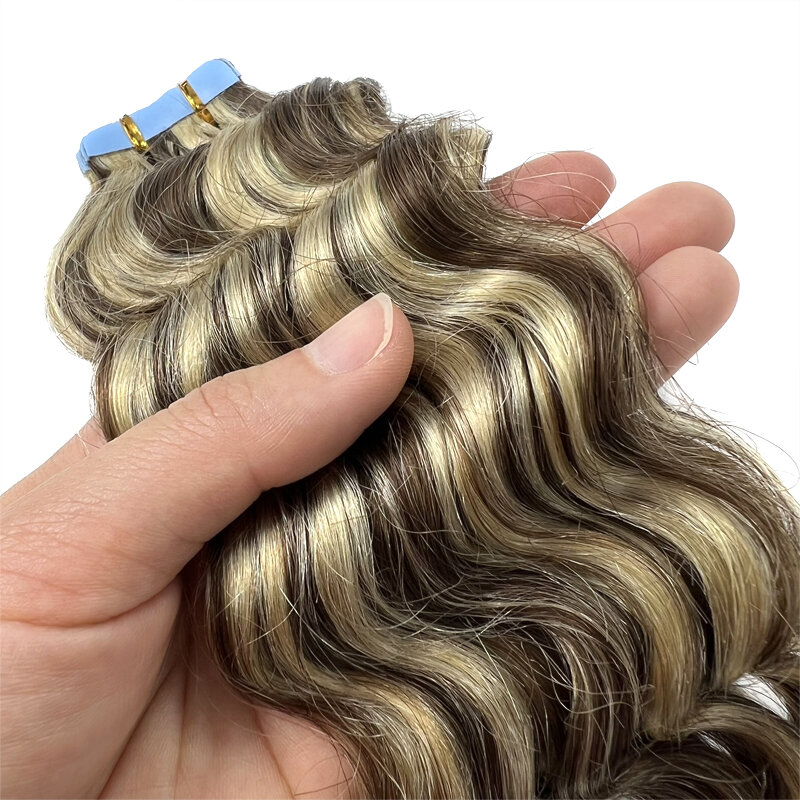 NNHAIR-extensiones de cabello humano 100% para mujer, cinta de 18 pulgadas, cabello rizado Remy