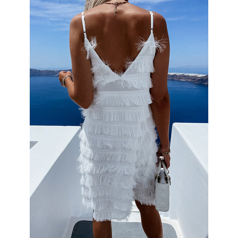 2023 penutup Bikini putih gaun bertali rumbai seksi gaun wanita elegan musim panas pakaian pantai pakaian renang penutup liburan