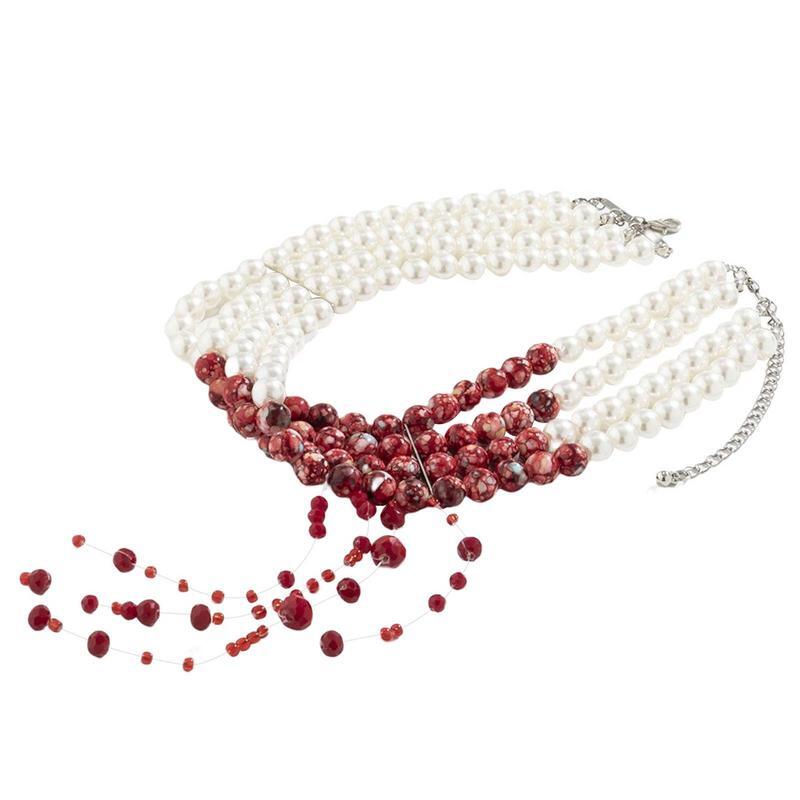 Collar de perlas de cuatro capas con goteo de sangre, accesorios de vampiro, Gargantilla ajustable para decoración de Halloween, regalos