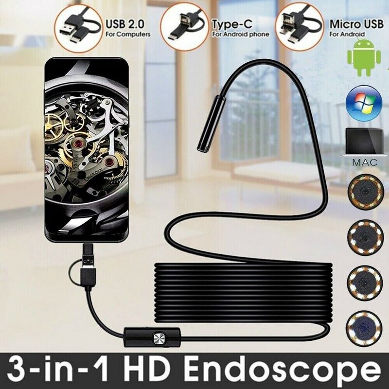 Megapixels HD Endoscópio para Android, Tipo C Borescope, Inspeção Camera