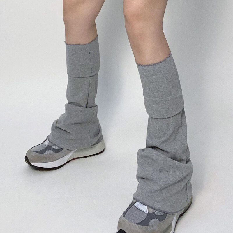 جوارب كورية مطاطية مصنوعة من القطن لتدفئة الأرجل بخطوط مرنة من هاراجوكو اليابانية بلون سادة جوارب بأنبوب متوسط للتدفئة فوق الركبة جوارب مضيئة للساق