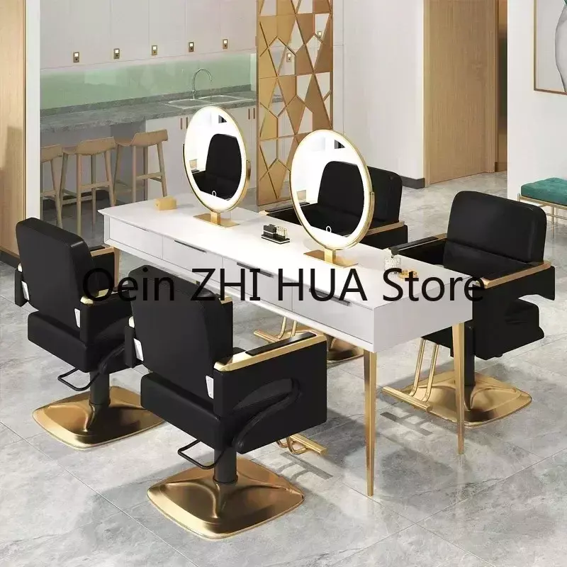 Cadeiras giratórias inoxidáveis ajustáveis do barbeiro, mobília do salão, manicure luxuoso, cadeiras de espera, salão de beleza, QF50BC
