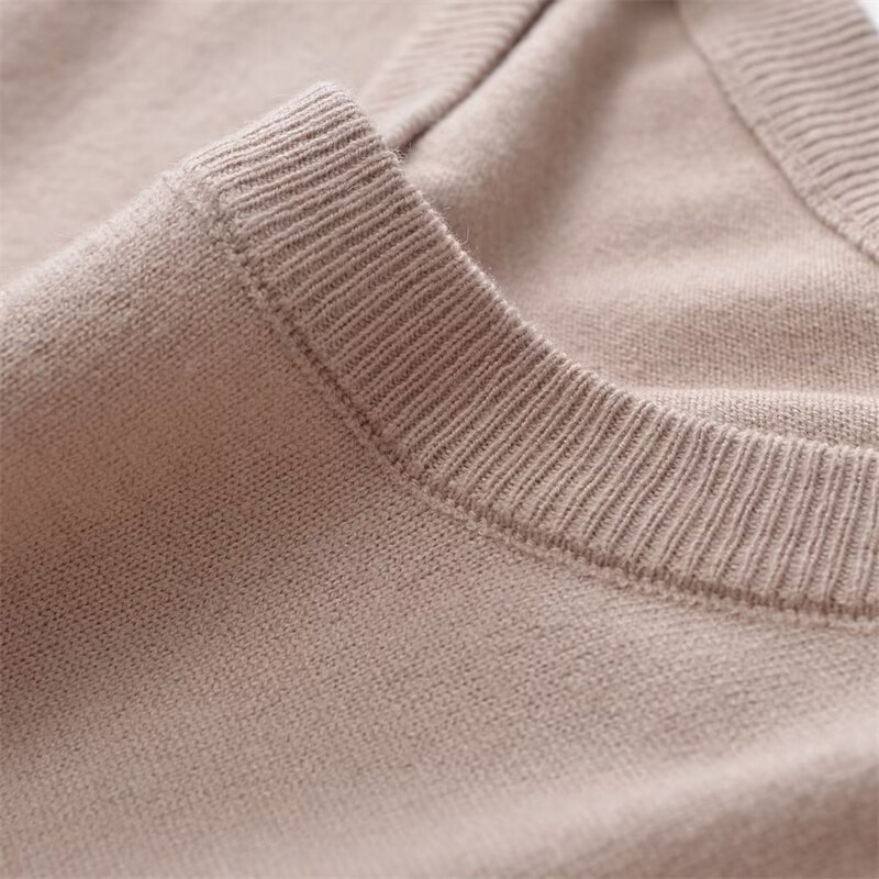 Keyanketian Herbst/Winter neue Damen Basic Sweater Pullover einfach O-Ausschnitt Langarm ausgefranste Trim Dekoration dünne Strickwaren
