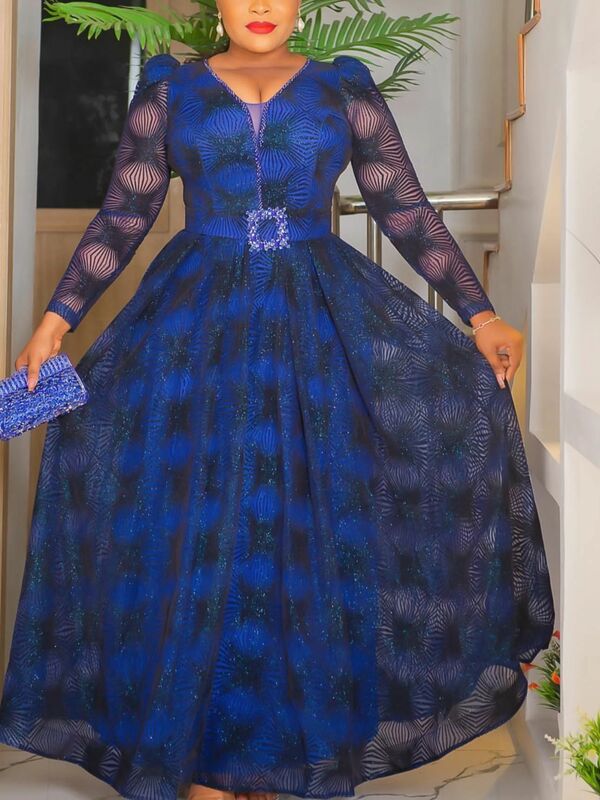 African Dresses for Women 2024 Plus Size Evening Party Long Dress Africa Clothing Elegant Turkey Muslim Print Maxi Dress