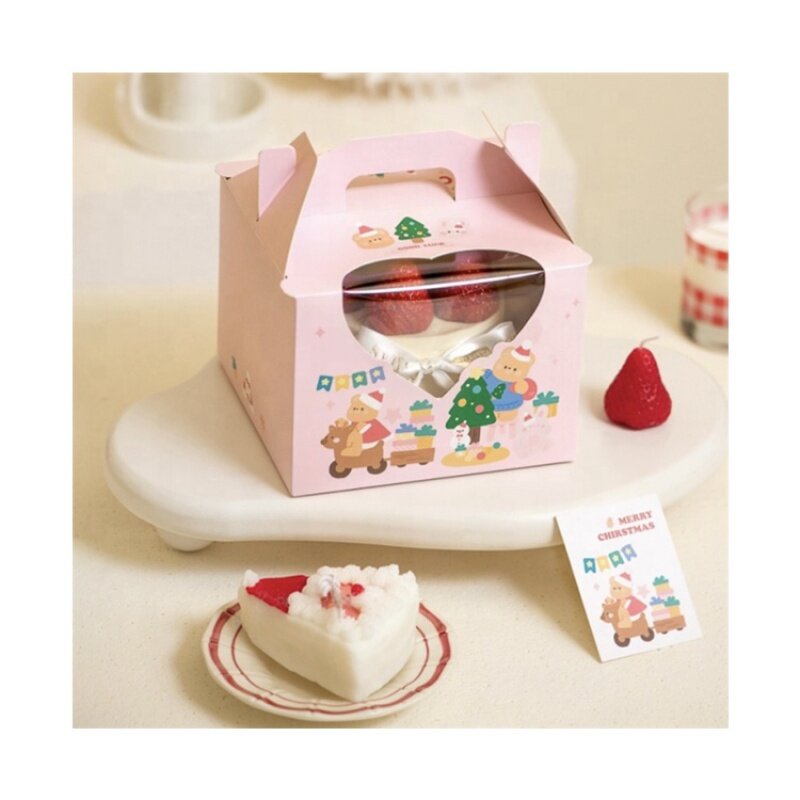 ピンクの柄のケーキボックス,4〜5インチ,窓付き,豪華なケーキ包装,カスタマイズされた製品,SIM-パーティー,かわいい,正方形,ピラミッド