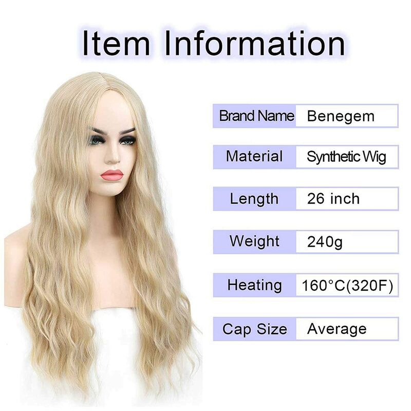 LO peruka syntetyczna długa peruka kręcone platynowe blond 26-calowe włosy damskie odzież na co dzień wzór