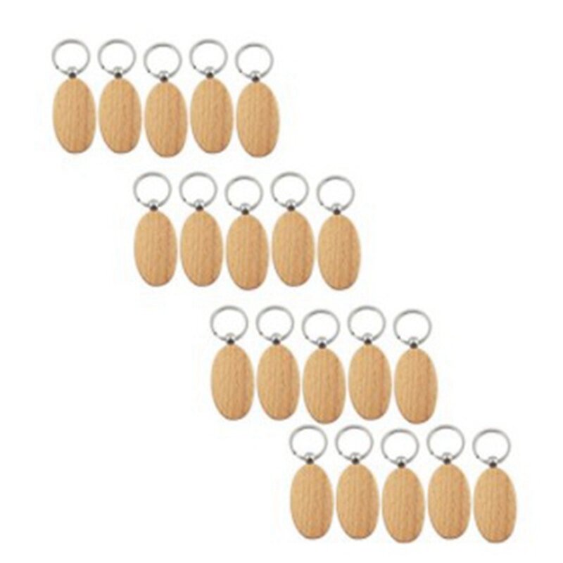 100 Stück leere ovale Ellipse Holz Schlüssel anhänger DIY Promotion Schlüssel bund Anhänger Schlüssel ring Tags Werbe geschenke