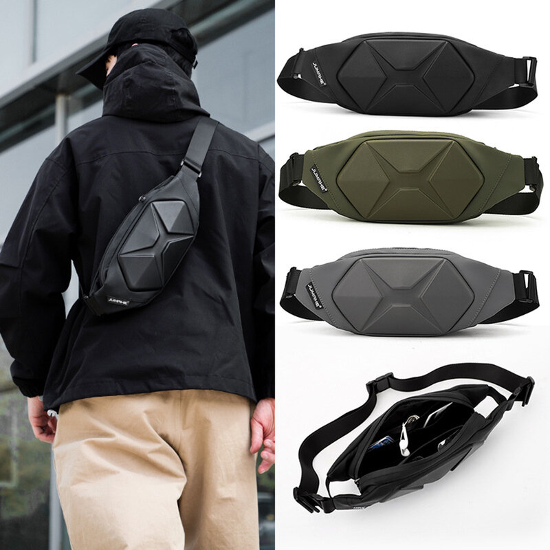 Waterproof Chest Bag for Men Hard Shell Anti-Theft Crossbody Bag Portable Shoulder bags Commuter waist bag Leather Fanny Pack