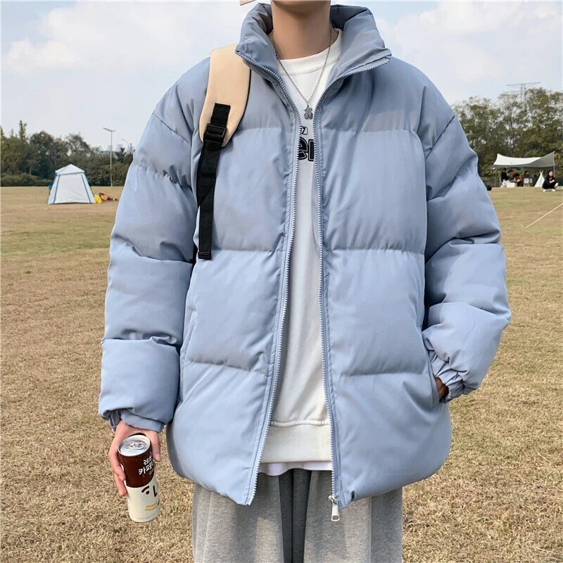 Jaket musim dingin pria, parka tebal hangat kerah berdiri warna Solid kasual parka mode baru pakaian jalanan L17