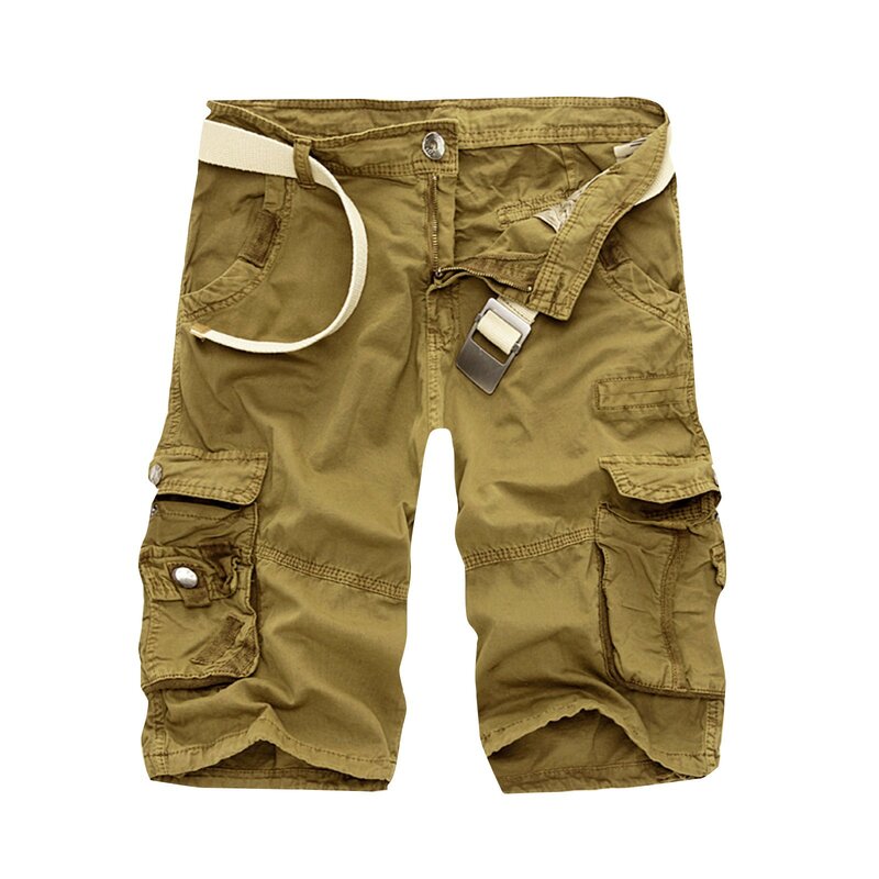 Men'S Multi Pockets Shorts Summer Korean Version Loose Straight Cargo Pants Fashion Trend Street Style Solid Color Cargo Shorts